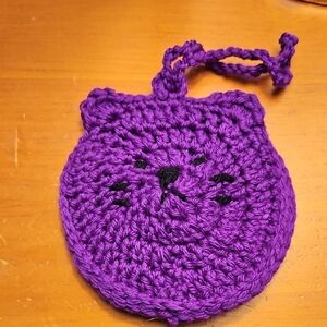 Handmade Purple Crochet Cat Mini Bag